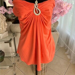 Sky top sleeveless orange with embellishment